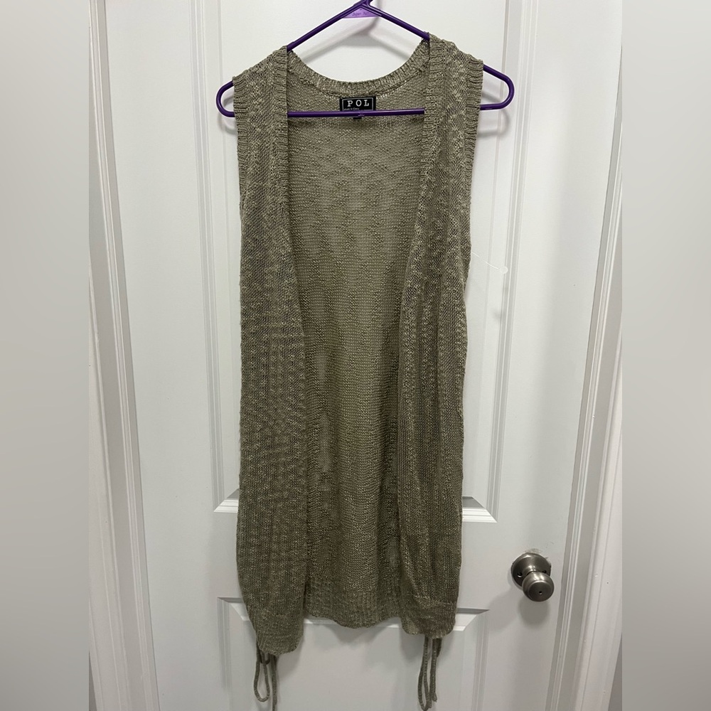 POL Sleeveless Sweater Greenish Brown With Side Ties Women’s Medium